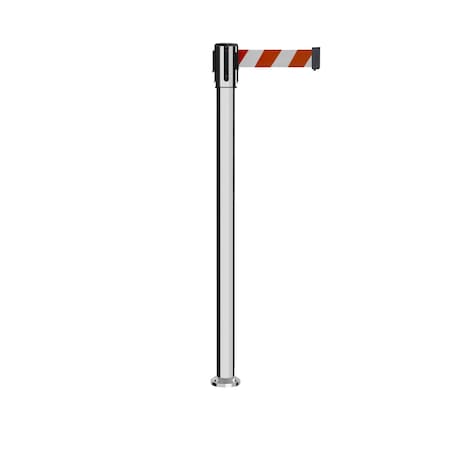 Retractable Belt Fixed Stanchion, 2ft Pol.Steel Post  9ft. Rd/Wh Belt